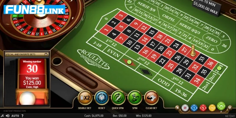 Tỷ lệ ăn trong game Roulette Fun88 cực hấp dẫn, đáng cược.